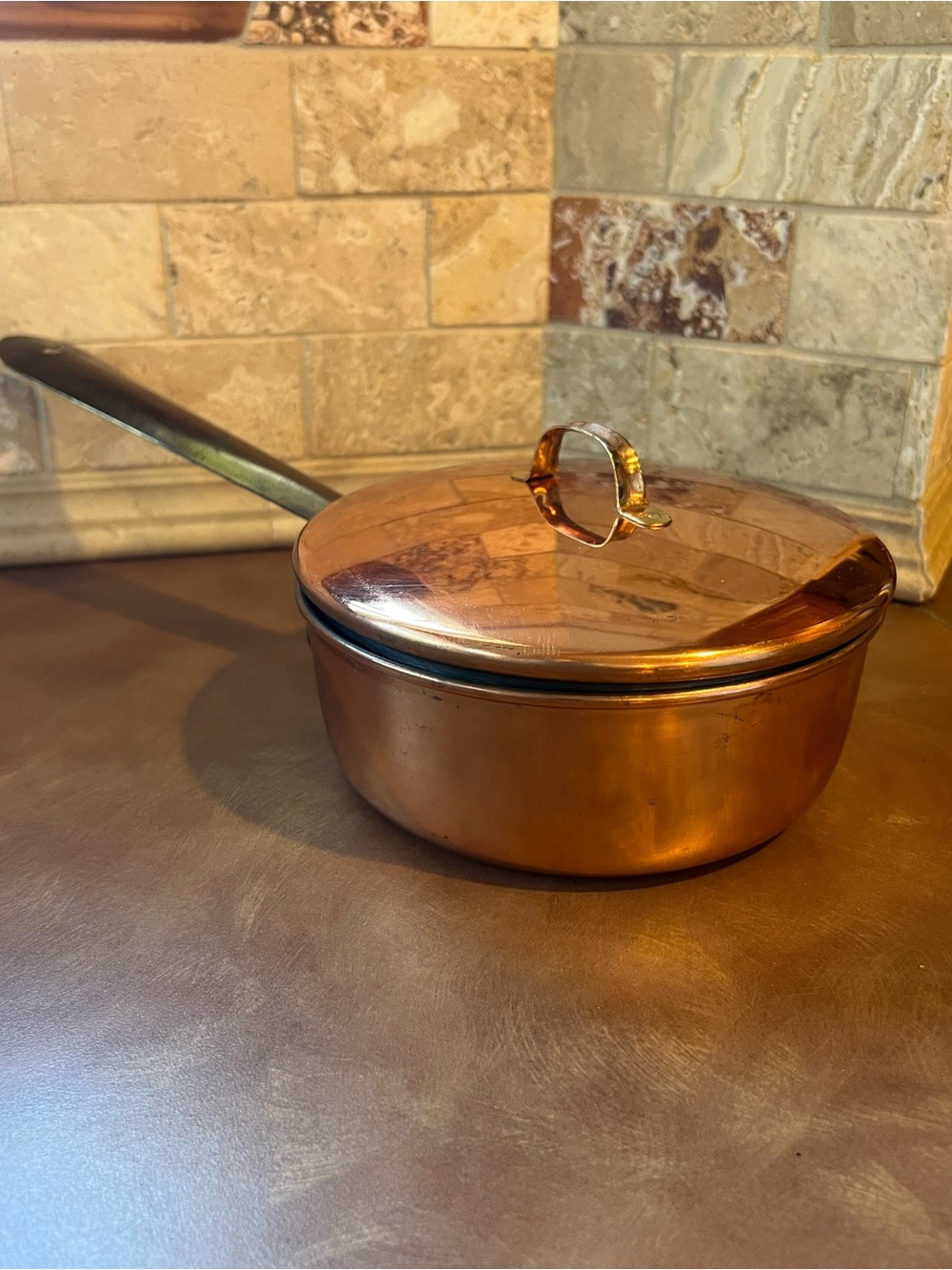 Vintage Copper Saucepan with Lid - Copper & Stainless steel, Used